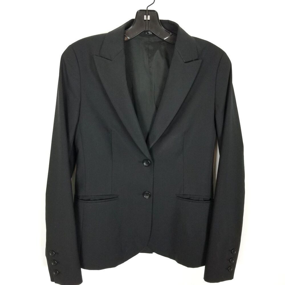 Theory Women stretched Wool Blazer Jacket Size 4 Black Button Up Office Preppy